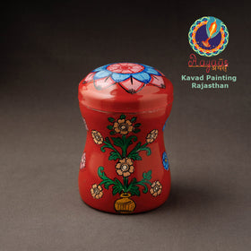 Red Kavad Handpainted Stainless Steel Multi Utility Canister