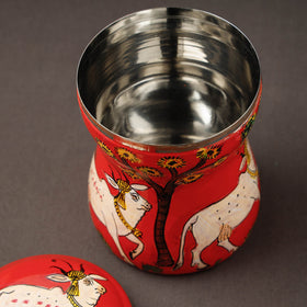 Red Kavad Handpainted Stainless Steel Multi Utility Canister