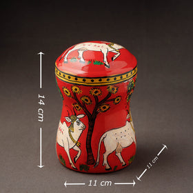 Red Kavad Handpainted Stainless Steel Multi Utility Canister