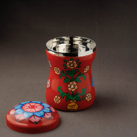 Red Kavad Handpainted Stainless Steel Multi Utility Canister