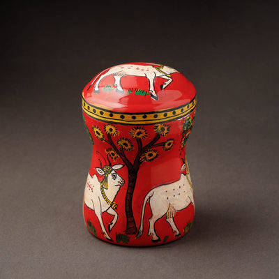 Red Kavad Handpainted Stainless Steel Multi Utility Canister