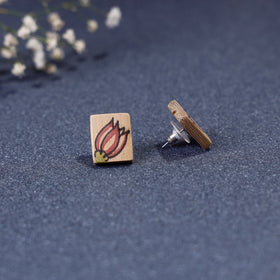  Kerala Mural Handpainted Bamboo Stud Earrings 