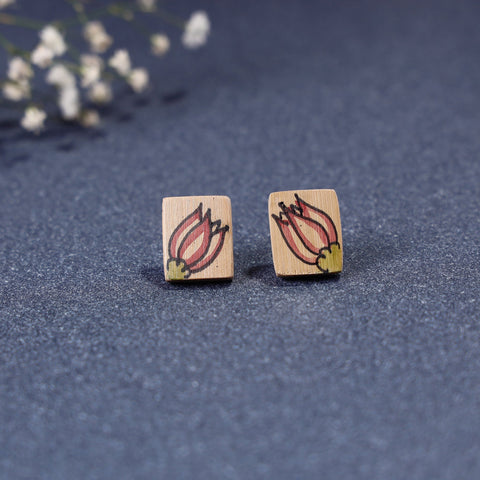  Kerala Mural Handpainted Bamboo Stud Earrings 