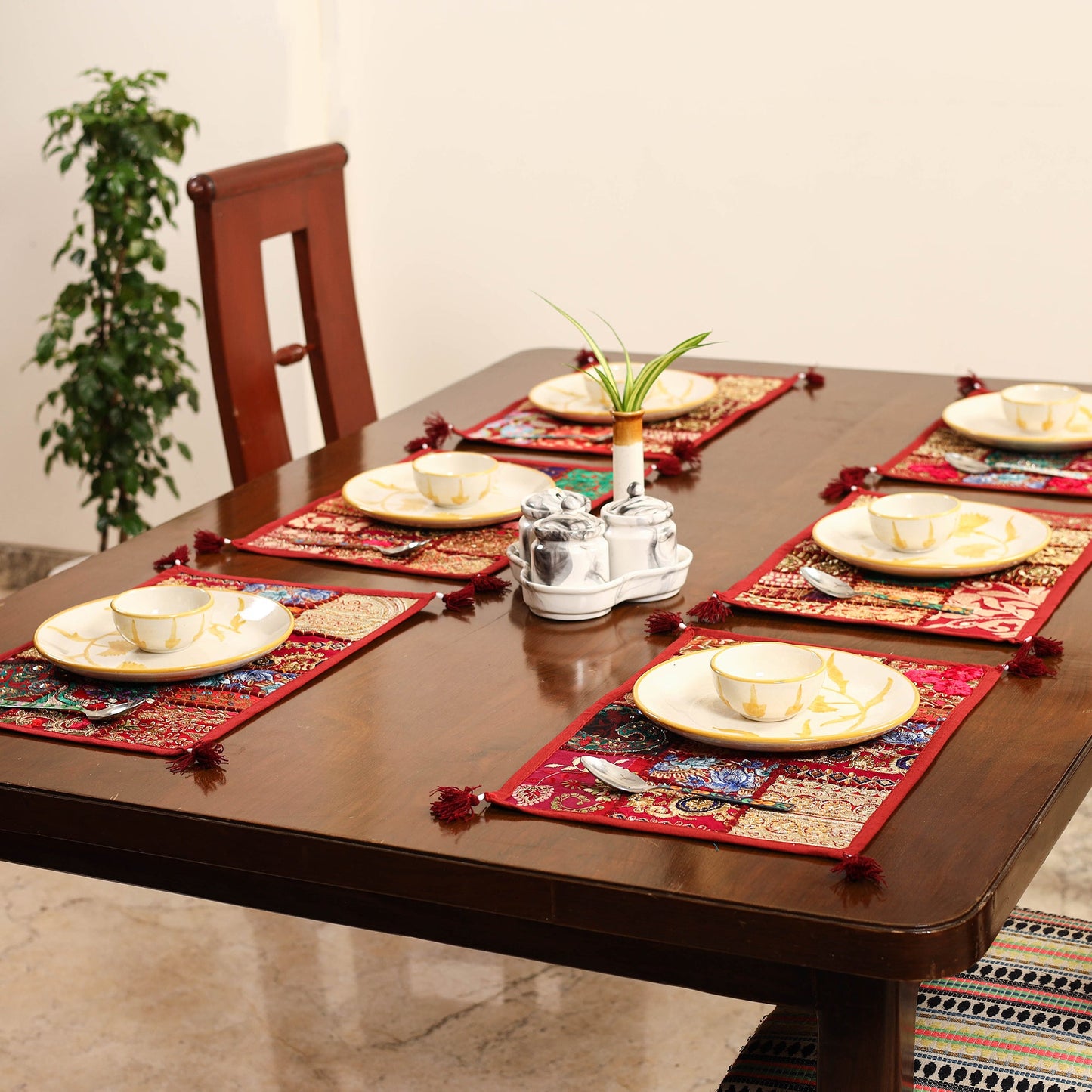 Red - khambadiya patchwork cotton table mats (set of 6) 10