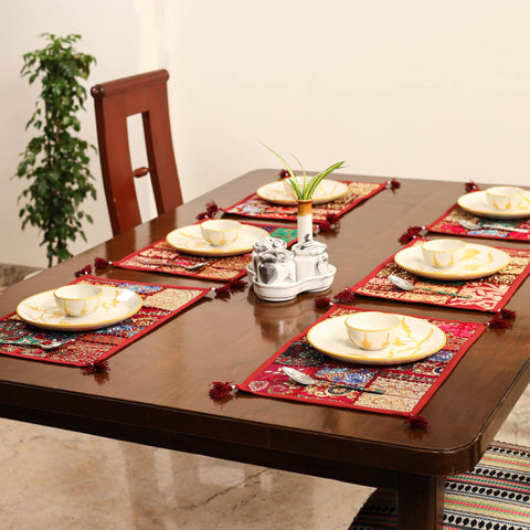 Red - khambadiya patchwork cotton table mats (set of 6) 10