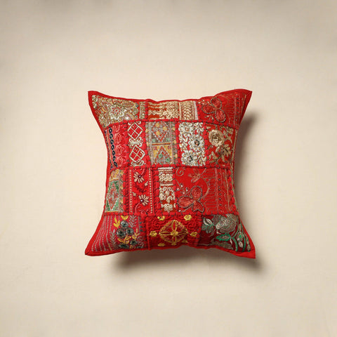 Khambadiya patchwork hand embroidery cushion cover (16 x 16