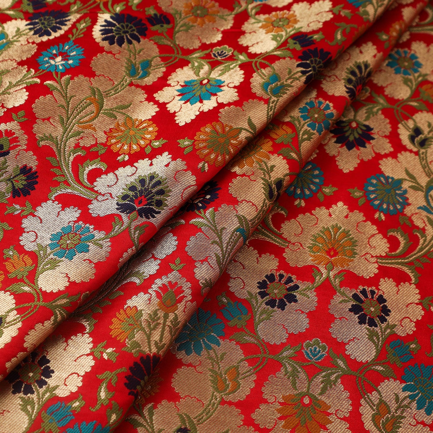 Red Art Silk Gold Zari Kimkhab Banarasi Brocade Fabric