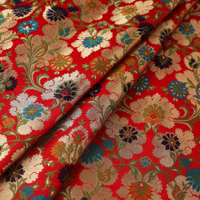 Red Art Silk Gold Zari Kimkhab Banarasi Brocade Fabric