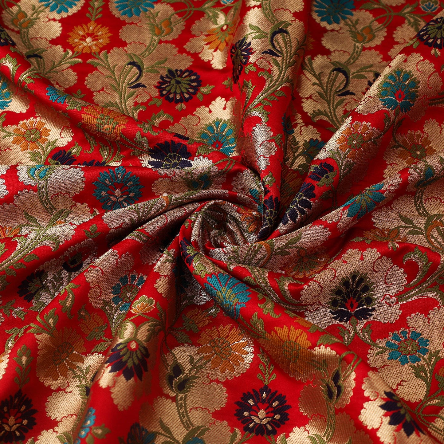 Red Art Silk Gold Zari Kimkhab Banarasi Brocade Fabric