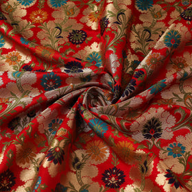 Red Art Silk Gold Zari Kimkhab Banarasi Brocade Fabric