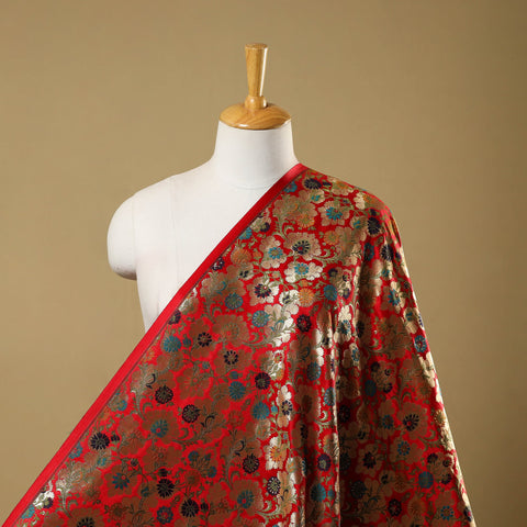 Red Art Silk Gold Zari Kimkhab Banarasi Brocade Fabric