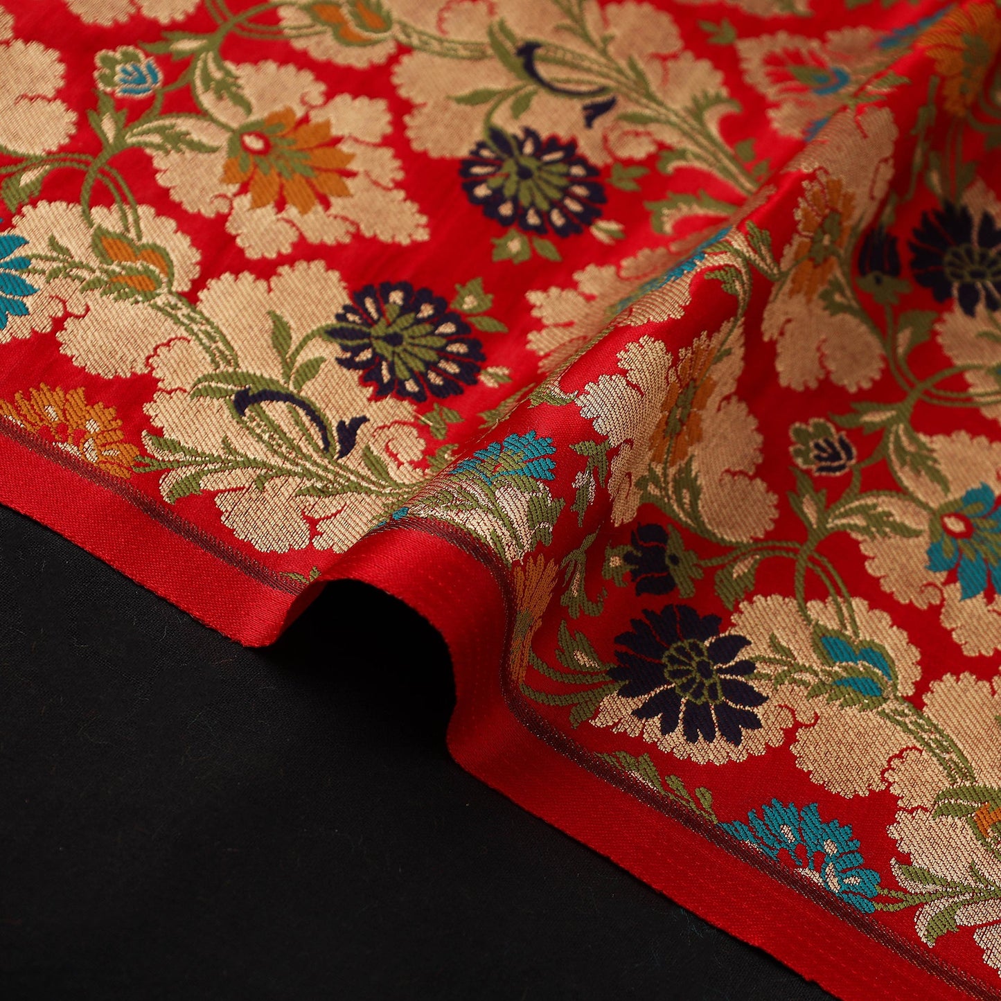 Red Art Silk Gold Zari Kimkhab Banarasi Brocade Fabric