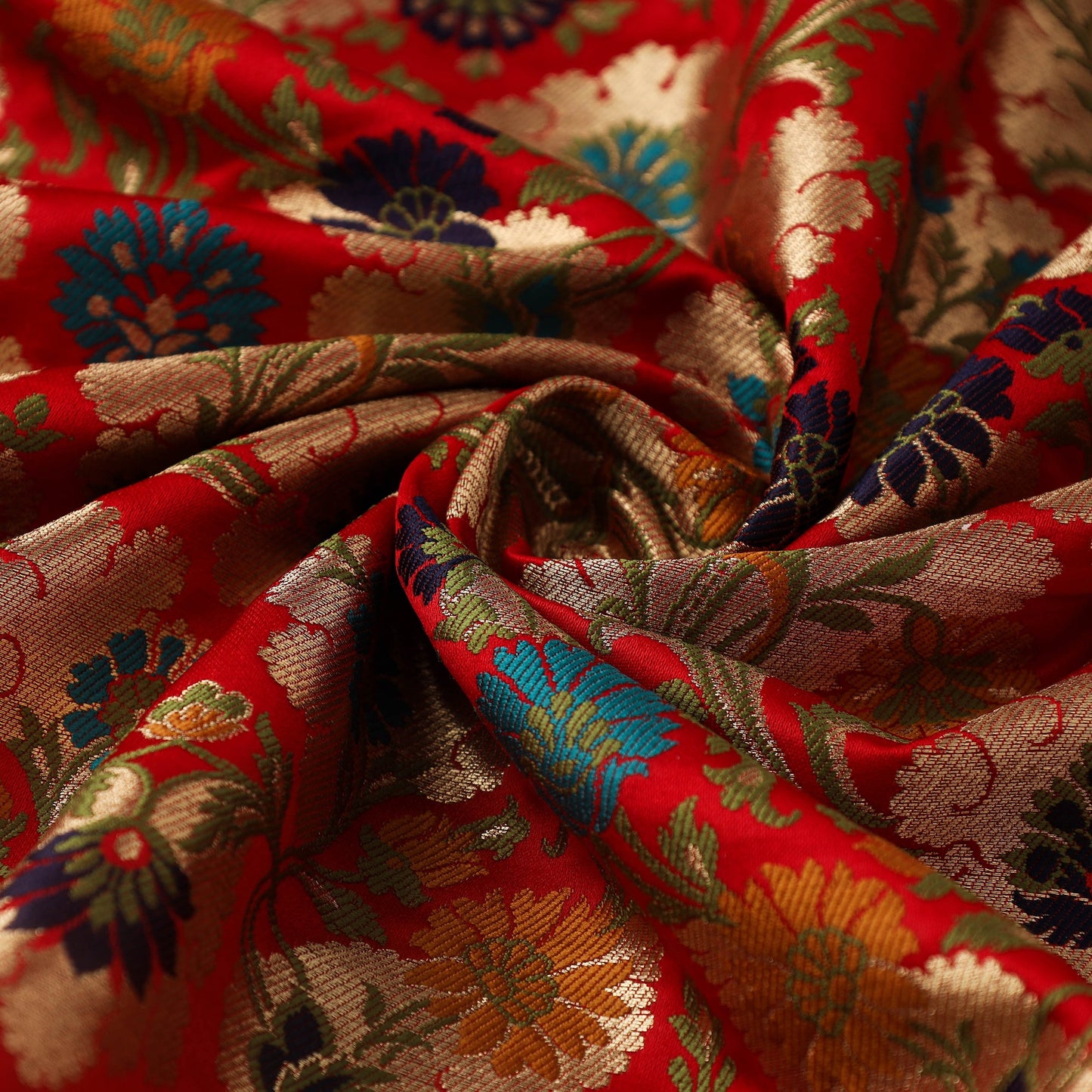 Red Art Silk Gold Zari Kimkhab Banarasi Brocade Fabric