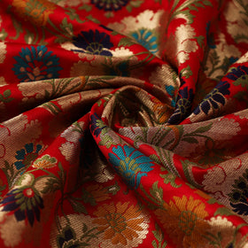 Red Art Silk Gold Zari Kimkhab Banarasi Brocade Fabric