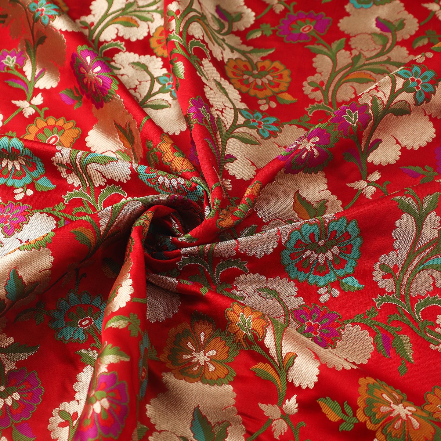 Red Art Silk Gold Zari Kimkhab Banarasi Brocade Fabric