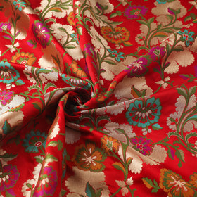 Red Art Silk Gold Zari Kimkhab Banarasi Brocade Fabric