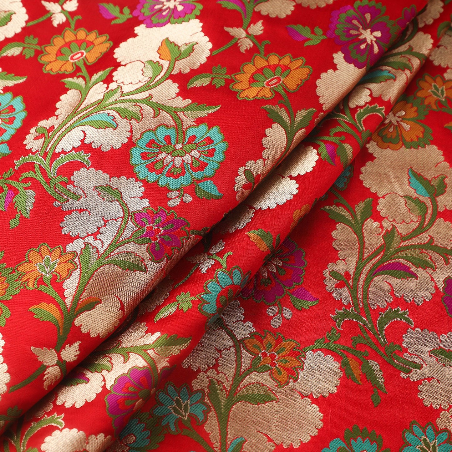 Red Art Silk Gold Zari Kimkhab Banarasi Brocade Fabric