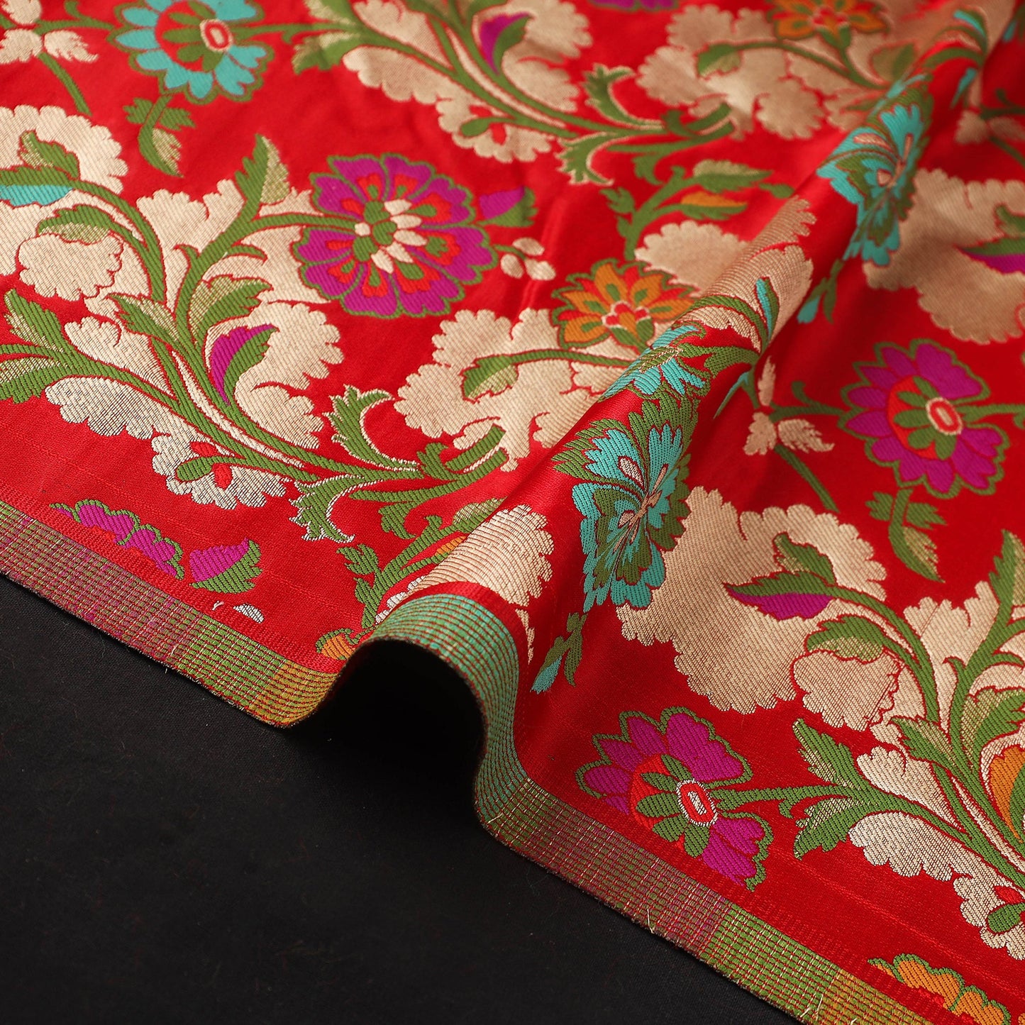 Red Art Silk Gold Zari Kimkhab Banarasi Brocade Fabric