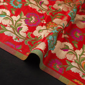 Red Art Silk Gold Zari Kimkhab Banarasi Brocade Fabric