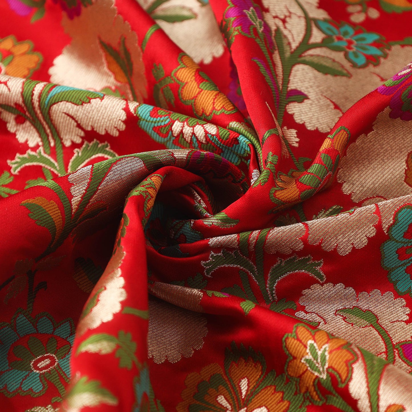 Red Art Silk Gold Zari Kimkhab Banarasi Brocade Fabric