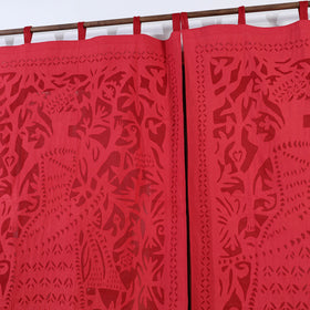 Red King Cutwork Cotton Barmer Applique Window Curtain