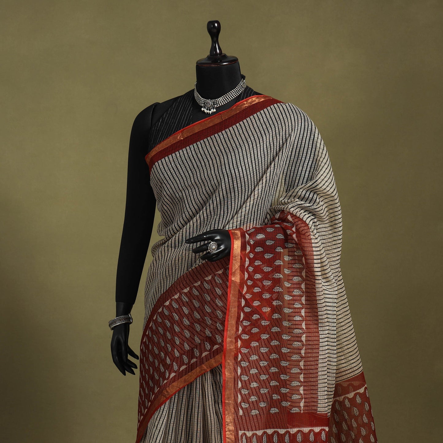Red - kota doria cotton bagru saree 14 - handcrafted