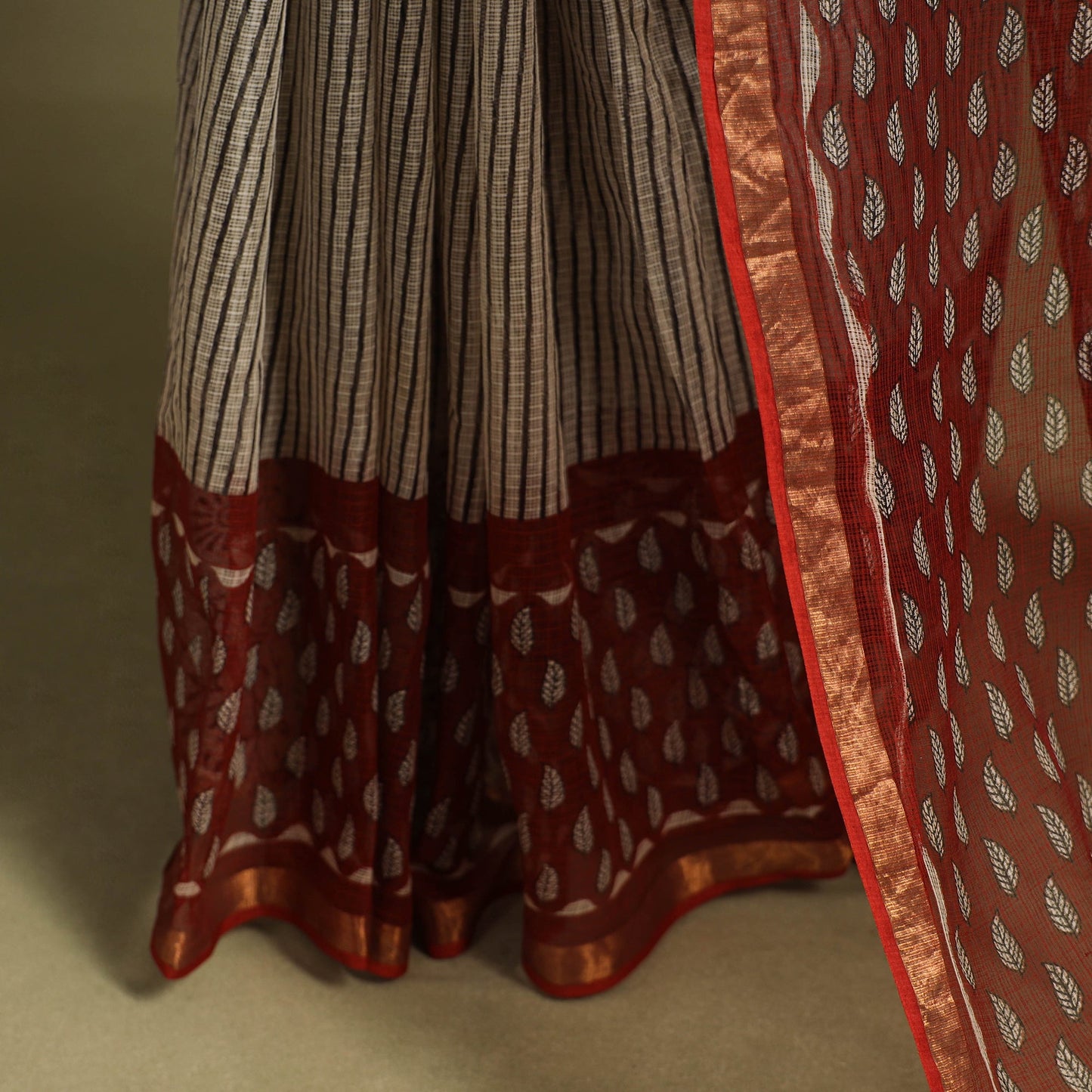 Red - kota doria cotton bagru saree 14 - handcrafted