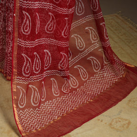 Red - kota doria cotton hand batik saree 12 - handcrafted