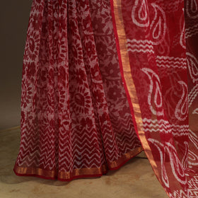 Red - kota doria cotton hand batik saree 12 - handcrafted