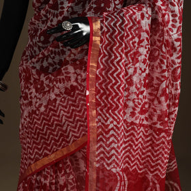 Red - kota doria cotton hand batik saree 12 - handcrafted