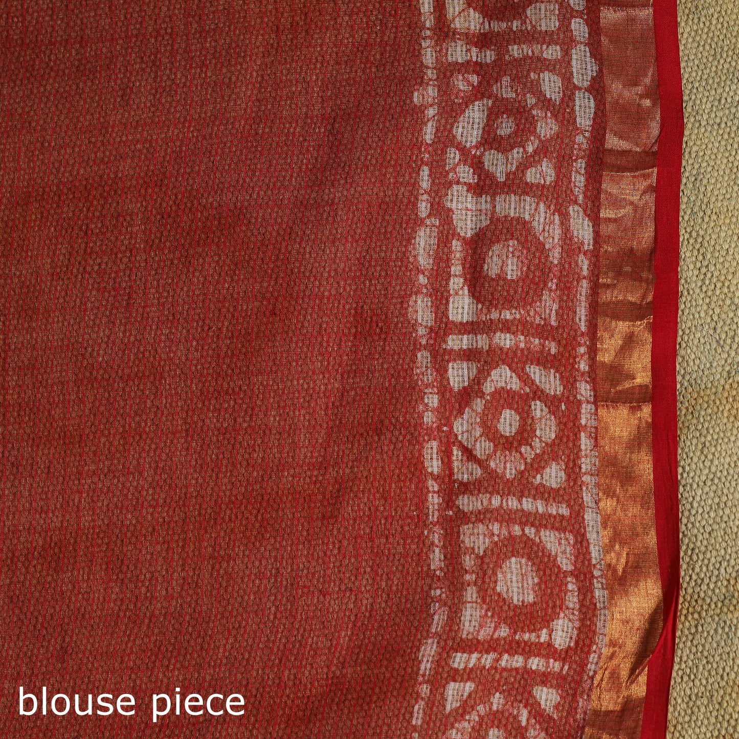 Red Kota Doria Cotton Hand Batik Print Saree