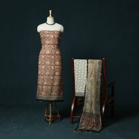 Red - kota doria cotton hand block bagru print 3pc