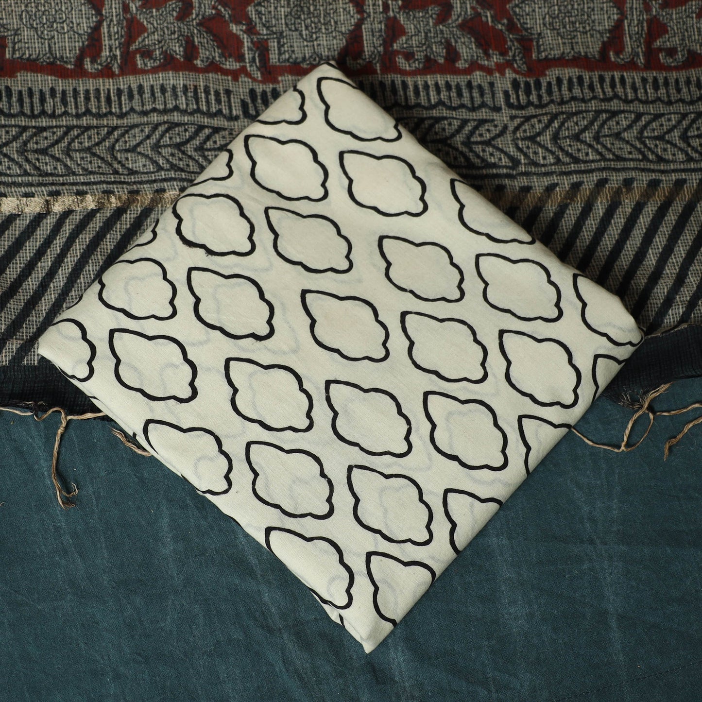 Red - kota doria cotton hand block bagru print 3pc