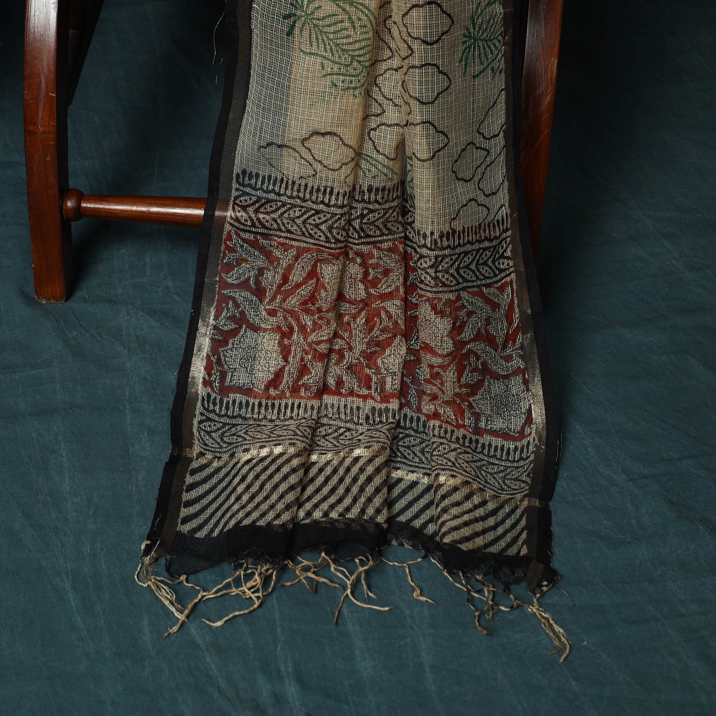 Red - kota doria cotton hand block bagru print 3pc
