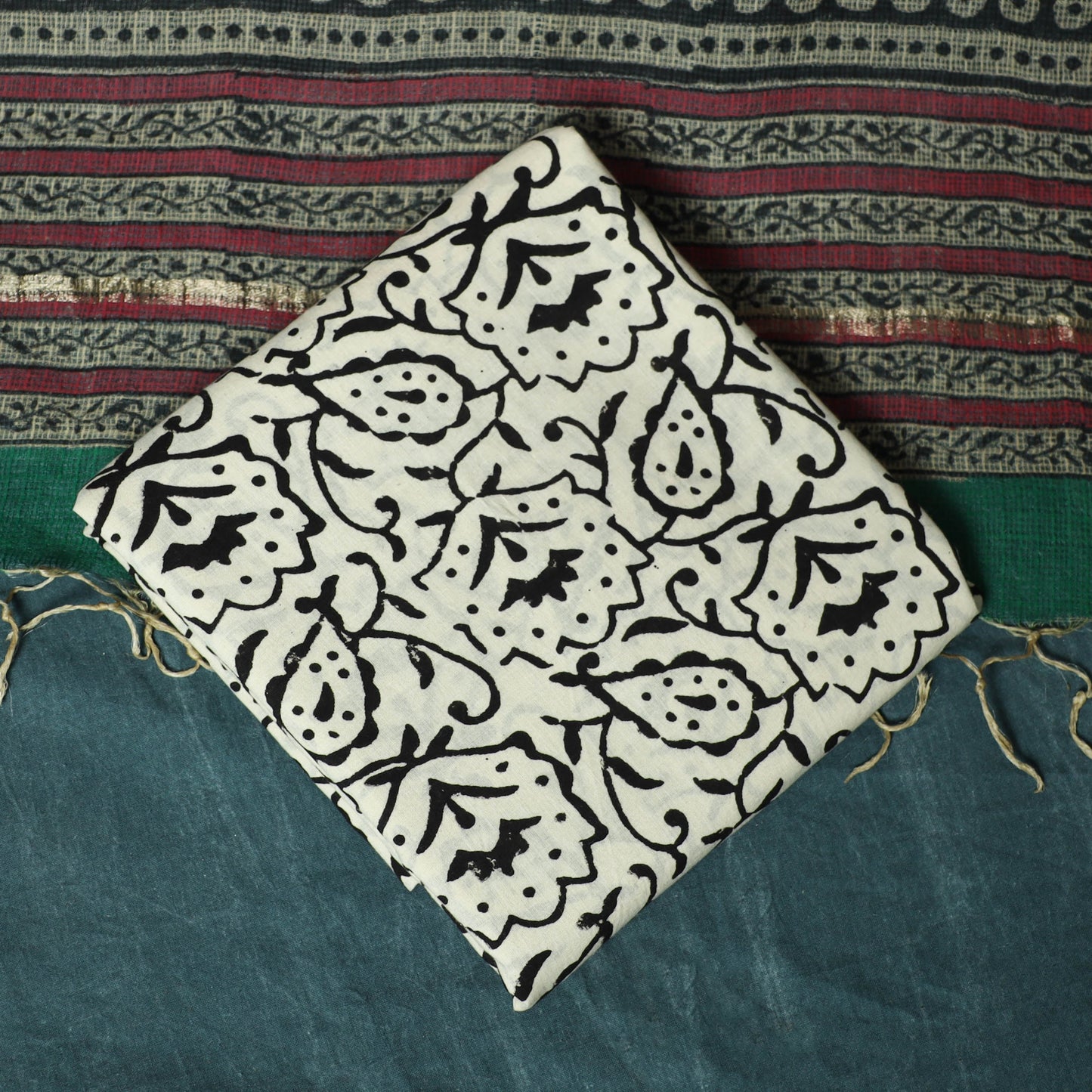 Kota doria cotton hand block bagru print 3pc unstitched