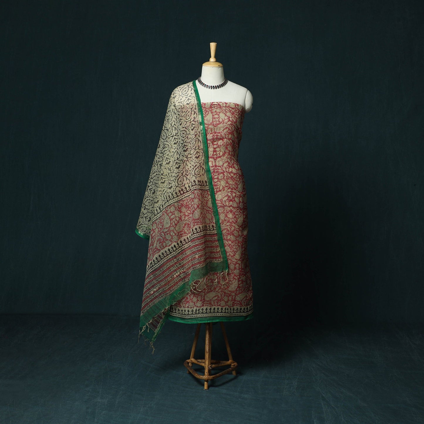 Kota doria cotton hand block bagru print 3pc unstitched