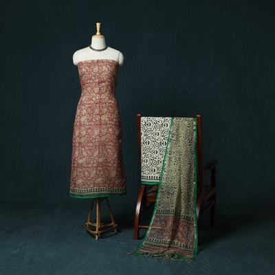 Kota doria cotton hand block bagru print 3pc unstitched