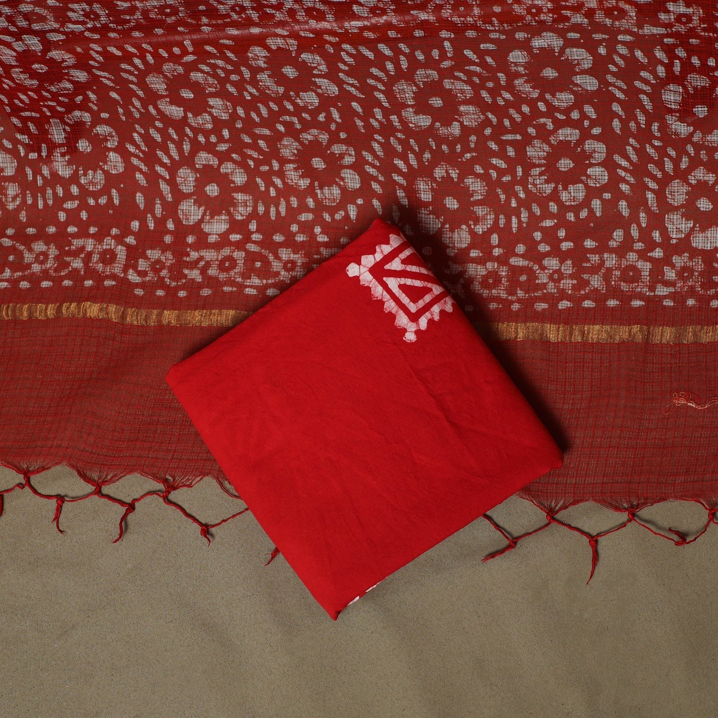 Kota doria cotton hand block batik print 3pc unstitched