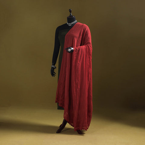 Red - kota doria cotton hand embroidered lucknowi