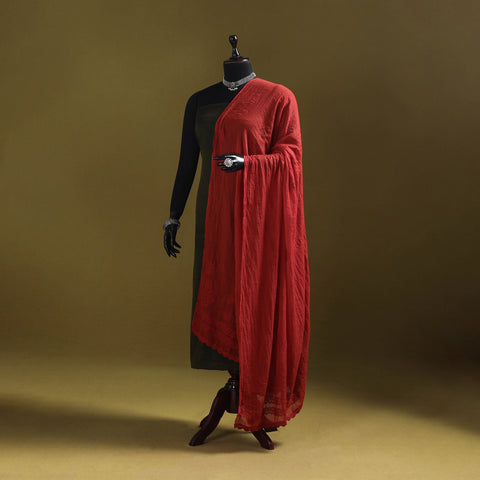 Red - kota doria cotton hand embroidered lucknowi