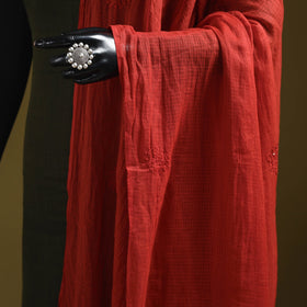 Red - kota doria cotton hand embroidered lucknowi