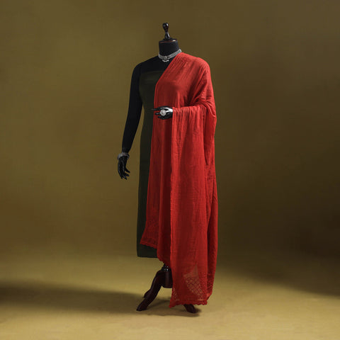 Red - kota doria cotton hand embroidered lucknowi