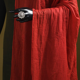 Red - kota doria cotton hand embroidered lucknowi