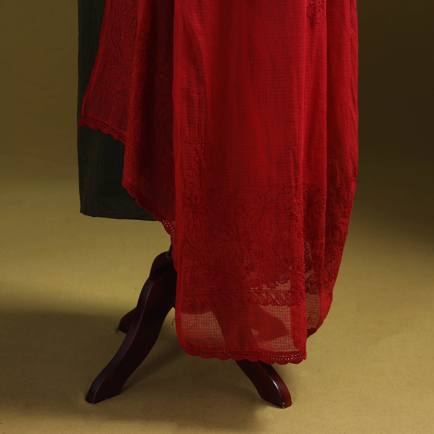 Red - kota doria cotton hand embroidered lucknowi