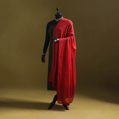 Red - kota doria cotton hand embroidered lucknowi