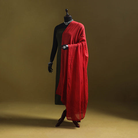 Red - kota doria cotton hand embroidered lucknowi