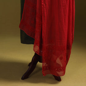 Red - kota doria cotton hand embroidered lucknowi