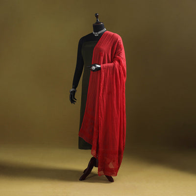 Red - kota doria cotton hand embroidered lucknowi