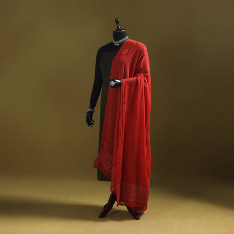 Red - kota doria cotton hand embroidered lucknowi