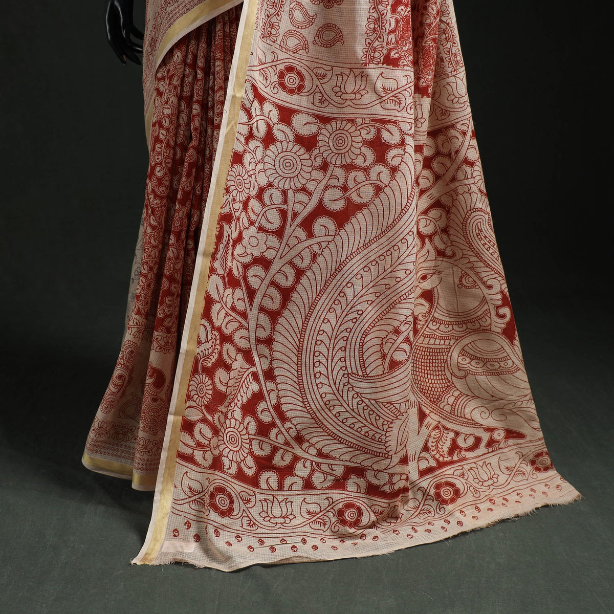 Kota doria cotton printed kalamkari saree 19 - handcrafted